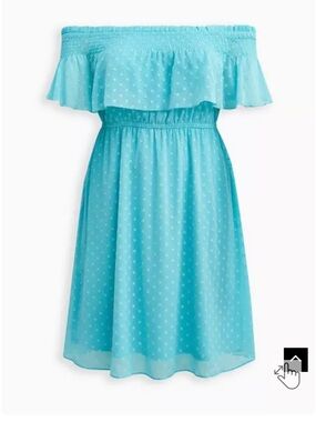 Off-Shoulder Smocked Mini Skater Dress - Chiffon Clip Dot Blue